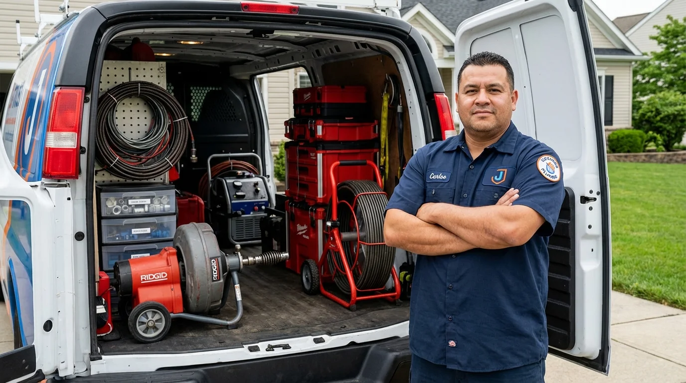Professional drain cleaning equipment and Johns Plumbing LLC plumber in Lannon