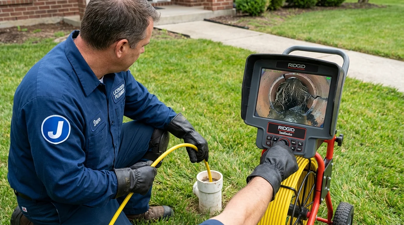 Sewer camera inspection being performed by Johns Plumbing LLC in Lannon